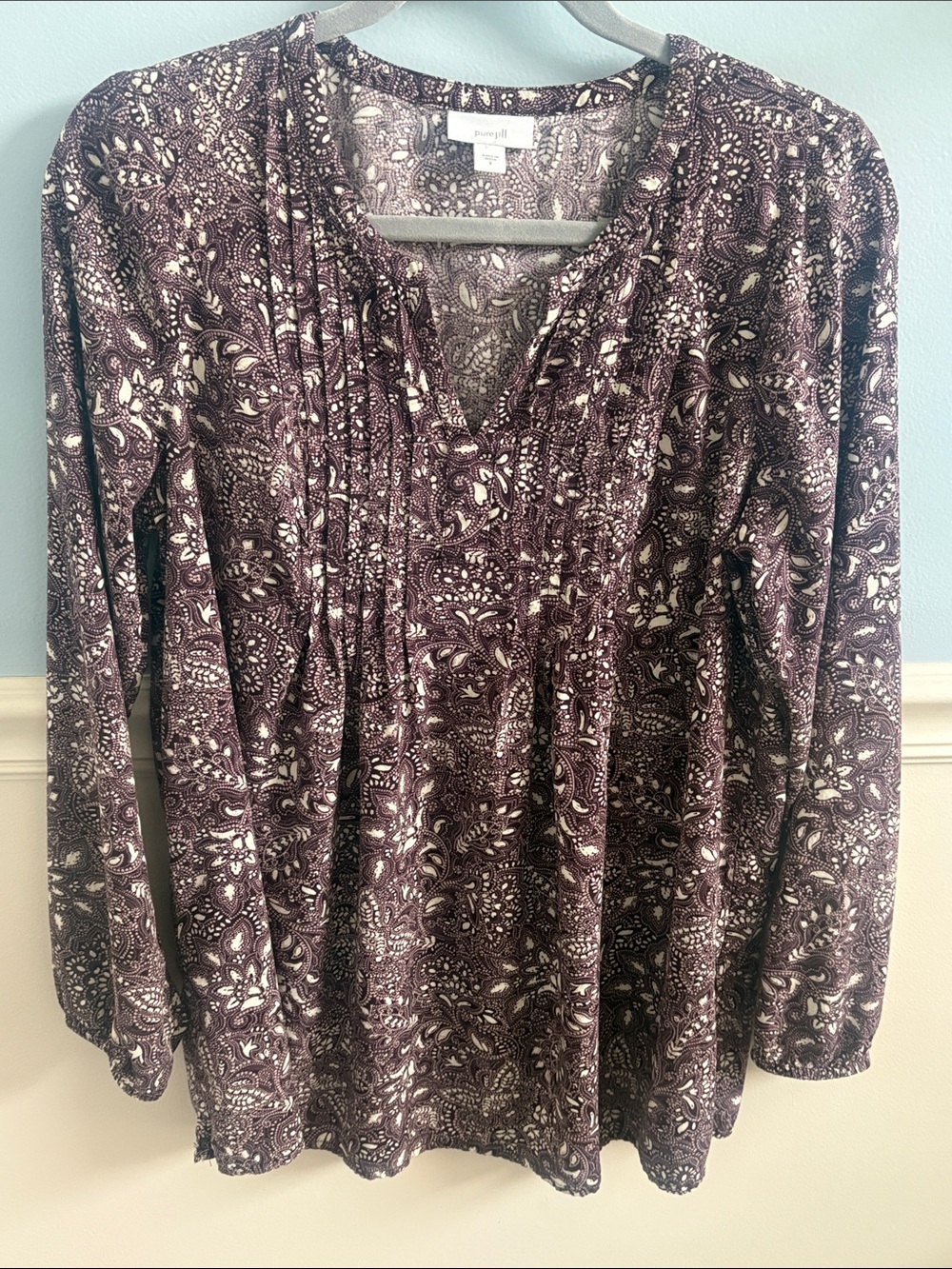 J. Jill Plum Paisley Pintuck V-Neck Tunic